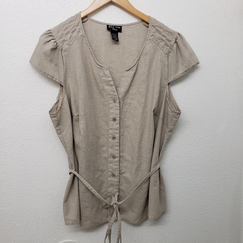 D.F.A. New York Woman Linen Blend Button Front Casual Breathable Blouse Size 1X